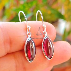 Garnet <b>Earrings</b>, <b>Sterling</b> <b>Silver</b> Marquise Gemstone Handmade <b>Dangle</b> Jewelry, January Birthstone Gift - Product Image 5