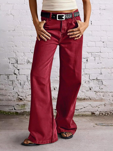 กางเกงยีนส์เอวสูงผ้าฝ้ายระบายอากาศสำหรับผู้หญิง ขายดี ทรงขากว้าง สไตล์ลำลอง เหมาะสำหรับฤดูหนาว - Product Image 5