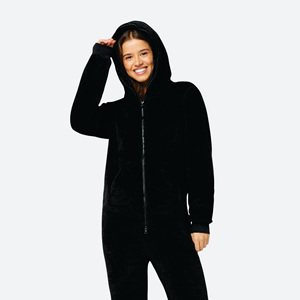 100% Polyester Soft &amp; Stretchy Fleece Fabric Two Way Quality Zipper Unisex Black Puppy Jumpsuit - Product Image 6