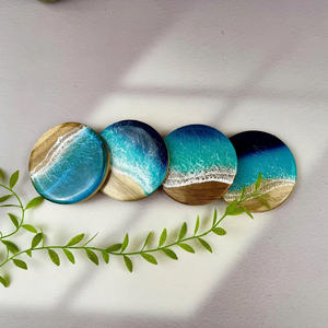 Sous-verres en résine artisanaux écologiques personnalisés en gros, couleur personnalisée, forme naturelle, peints à la main, style océan, plage - Product Image 4