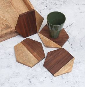 Juego de posavasos de madera con forma hexagonal hechos a mano para decoración del hogar Posavasos de madera natural para uso decorativo de mesa elegante - Product Image 6