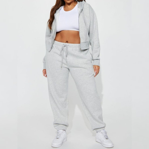 Ensemble de survêtement pour femme en molleton épais respirant décontracté à capuche deux pièces avec fermeture éclair et logo personnalisé à manches longues - Product Image 5