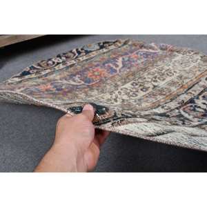 พรมขนแกะตุรกีสีเบจ4x4ft วินเทจแบบคลาสสิกงานปะติดพื้นที่ขนาดใหญ่งานเย็บปะติดแบบนามธรรมสี่เหลี่ยมสำหรับห้องวัยรุ่นห้องโถงน้ำยาง - Product Image 3