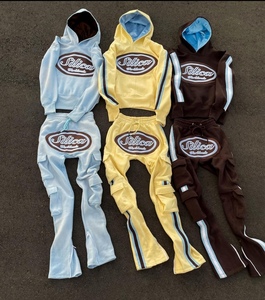 Chándal de algodón con logotipo de parches bordados desgastados para hombre, ropa de calle personalizada, chándal Vintage de gran tamaño lavado con ácido desteñido por el sol - Product Image 1