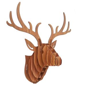 Decoración de pared con cabeza de ciervo de madera, escultura rústica hecha a mano de animal para decoración de sala de estar, escultura de cabeza de toro - Product Image 1