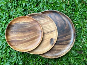 Assiette de présentation ronde en bois d'acacia fait à la main plateau de service en bois naturel vaisselle décor assiette de présentation assiette de présentation en bois - Product Image 5