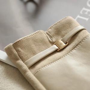 Gants en cuir suédé épais pour femmes, élégants et rétro, pour l'hiver, décontractés, pour le cyclisme, thermiques, tactiles, coupe-vent, doux - Product Image 3