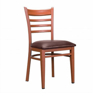TeakWholesale Minimalist Teak <b>Wood</b> Dining Chair with PU Leather Seat - Durable <b>Ladder</b> Back Restaurant Chair - Product Image 1