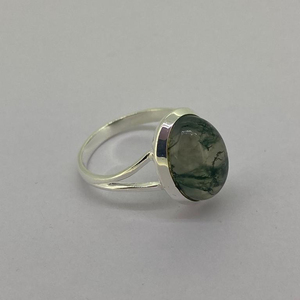 Women's 925 Sterling Silver <b>Ring</b> Fine Jewelry with Oval Natural Green <b>Moss</b> <b>Agate</b> Gemstone for Wedding or Valentine's Day Gift - Product Image 1