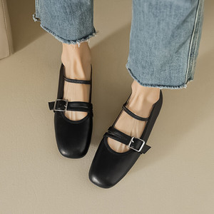 Custom High Quality Custom Ladies Ballet Shoes Casual Mary Jane Silver Low Heel Genuine Leather Women's Shoes Flat Shoes - Product Image 2