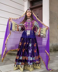 Vestido Tradicional Afgano Majestic Deep Purple con Tela de Terciopelo Enriquecido, Patrones Bordados Coloridos y Corpiño Ornamentado - Product Image 1