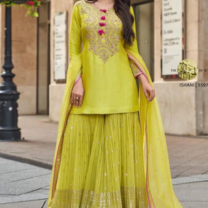 Women's Designer Party <b>Top</b> Sharara & Dupatta Set New Georgette Embroidered Indian & Pakistani Clothing - Product Image 1