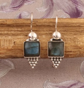 925 Sterling <b>Silver</b> Plated Bohemian Style <b>Earrings</b> Fashionable Blue Labradorite Gemstone Natural Stone Bezel Anniversary Supply - Product Image 4