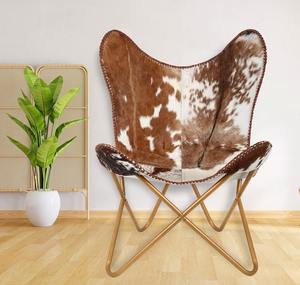 BKF Handcrafted Foldable Cowhide Leather Butterfly Design Leisure <b>Chair</b> Rustic Iron Frame <b>for</b> Home Office Dining Room Outdoor - Product Image 1