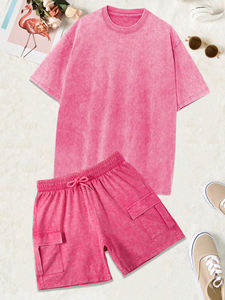 2025 nouveau lavé couleur unie T-Shirt ensemble hommes à la mode rue sport Shorts multi-couleurs coton ample confortable à manches courtes - Product Image 5