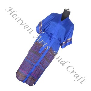 KL015 mujeres abstractas de seda pura Vintage Sari Kimono largo tamaño libre ajustable Vintage Sari Kimono Chaqueta larga Mujer seda Vintage - Product Image 3