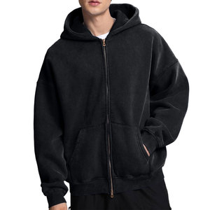Algodón 450Gsm Cropped Acid Wash Hoodie Hombres Streetwear Heavyweight Hoodie Fabricantes Oversized Puff Printing Zip up Hoodie - Product Image 1