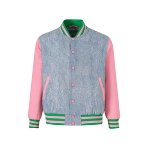 Chaqueta Bomber Universitaria de Lana A&T, Ropa Urbana Premium, Bordado Personalizado, Forro de Satén, Bolsillos con Cremallera, Primavera - Product Image 1