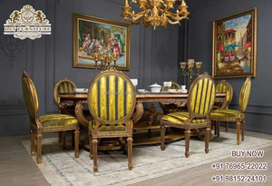 Ensemble de table à manger italienne de luxe classique en bois royal sculpté à la main ensemble de table à manger 6 places en bois de teck royal ensemble de salle à manger royal - Product Image 5