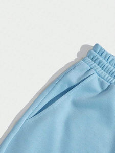 กางเกงขาสั้นชายหาดของผู้ชายสีฟ้าสำหรับฤดูร้อนของผู้ชายกางเกงขาสั้นผ้าฝ้าย100% แห้งเร็วระบายอากาศพิมพ์ลายธรรมดา - Product Image 5