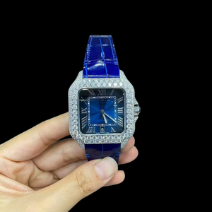New Trending High Quality Luxury Unisex Wrist <b>Watch</b> Hip Hop Style Stainless Steel Moissanite Diamond Analog Mechanical Square - Product Image 1