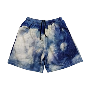 Men's sublimation printing mesh polyester Shorts Mid Waist Drawstring Casual Short Shorts Breathable Fabric Blue <b>White</b> Patter - Product Image 1