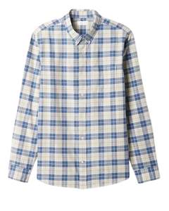 Camisa a cuadros personalizada para hombre, azul claro y beige, de manga larga, informal, de franela de algodón, suave, para uso diario, al por mayor. - Product Image 1