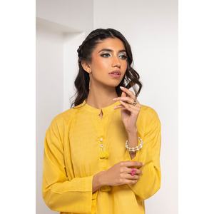 Camisa Formal Vintage de Lino 100% Teñido Dobby Amarillo para Mujer con Logotipo Bordado, Talla XL, para la Temporada de Otoño - Product Image 2