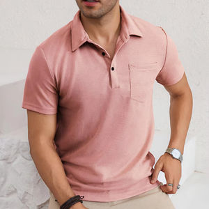 Camiseta sólida de cuello polo con diseño de botones y mezcla de poliéster para hombre - Product Image 1