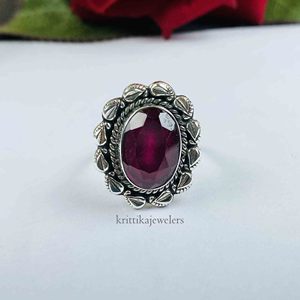 Superventas Plata de Ley 925 étnico bohemio gitano declaración anillo diamante rubí piedra preciosa Julio piedra natal joyería suministro al por mayor - Product Image 4