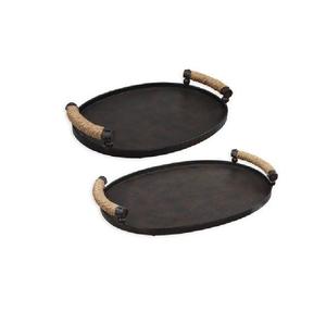 Plateau de service en métal galvanisé rond avec poignées en corde pour la maison et l'hôtel Plateau de service pour aliments et collations - Product Image 5