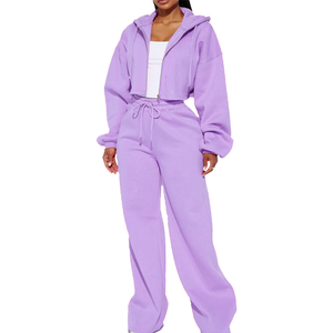 Ensemble de survêtements personnalisés deux pièces coton fermeture éclair lavage à l'acide survêtement blanc Vintage en détresse sweats à capuche femmes survêtements 2026 - Product Image 2