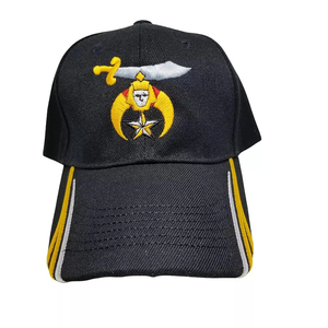 Shriners Mens Hip Hop Custom Embroidery <b>Baseball</b> <b>Cap</b> Sporty Masonic Regalia <b>Black</b> Sphinx Crescent Scimitar Design Dobby Style - Product Image 2