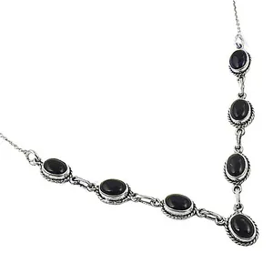 Collier Pendentif Classique en Argent du Rajasthan avec Onyx Naturel, Serti en Bezel Ovale, Chaîne à Maillons, Unisexe, pour Usage Quotidien, Tendance, Plaqué Argent, pour Fêtes - Product Image 1