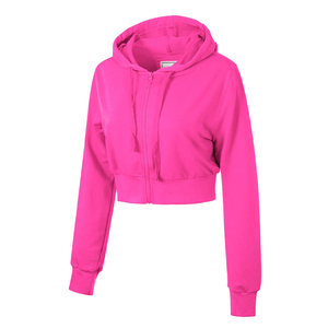Wholesale Custom LOGO High Quality Women Blank Full <b>Zip</b> <b>up</b> Drawstring Soft Fleece Oversized Lounge <b>Cropped</b> <b>Zip</b> Through Hoodie - Product Image 2