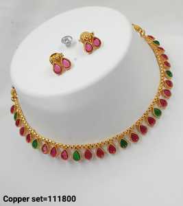 <b>INDIAN</b> TRADITIONAL and FASHIONABLE COPPER JEWELLERY BRIDAL WEDDING JEWELLERY <b>SET</b> for WOMEN EARRINGS and NECKLACE <b>SET</b> - Product Image 2