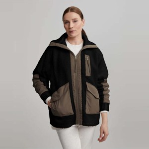 Cozy Sherpa Colorblock Zip-Up Coat with High Collar Warm and Stylish Fleece Outerwear for Winter Wear - Product Image 2