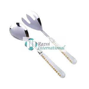 Ensemble de 2 couverts à salade avec design en diamant doré Ensemble de couverts de décoration de table de restaurant et d'hôtel au prix le plus bas - Product Image 2