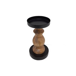 Bougeoir en bois naturel et métal marron/noir fini pour la maison mariage noël éclairage de table décor fait à la main en vrac - Product Image 2