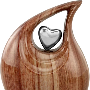 Wooden Color Teardrop Shaped Metal Cremation Urn for Adult Ashes | Modern <b>Memorial</b> Urn Manufacturer - Product Image 2
