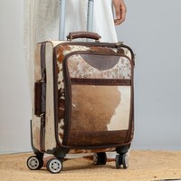 Nouveaux cheveux faits à la main sur un sac à bagages en cuir véritable et un grand sac à roulettes en cuir de vachette pour unisexe