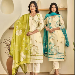 เดรสทรงเอลายดอกไม้หรูหราสำหรับผู้หญิงชุดเดรสสไตล์วินเทจผ้าคอตตอน100% กางเกงน้ำหนักเบาและระบายอากาศได้ดีสำหรับฤดูร้อนจากอินเดีย - Product Image 1