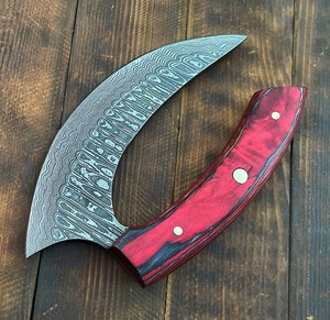 Couteau Ulu d'Alaska en acier Damas, manche en bois, étui en cuir, forgé sur mesure, couteau de cuisine à trancher, fait main, professionnel industriel - Product Image 4