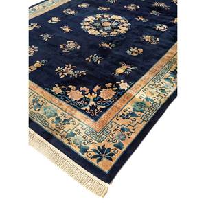 Alfombra de Lana Anudada a Mano Azul Pechino para el Hogar, Alfombra Clásica Rectangular con Diseño de Medallón para Sala de Estar o Pasillo - Product Image 2