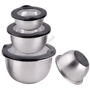 Ensemble de 3 bols en acier inoxydable antidérapants avec couvercle transparent - Product Image 1