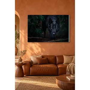 Fida Black Wolfdog sortant de la forêt sombre, impression sur toile - Product Image 1