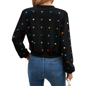 Women's Heart Print Bomber <b>Jacket</b> Casual <b>Zip</b>-<b>Up</b> Long Sleeve Lightweight Windproof Shearling Lining Ribbed Cuff Neck Winter - Product Image 2