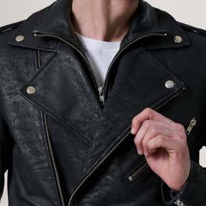 Kole Genuine <b>Sheepskin</b> Leather Double Rider <b>Jacket</b> Distressed Black with Zippered Closure Reversible and Water Proof Size XS - Product Image 6