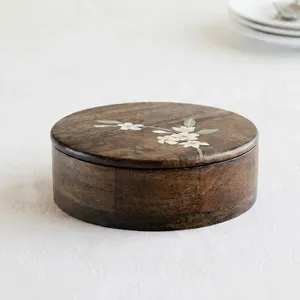 Trending Acacia Wood Stock <b>Pot</b> <b>Lid</b> Floral Inlay Wabi Sabi Design Sustainable Handcrafted Large Capacity Dishwasher Safe Polished - Product Image 1