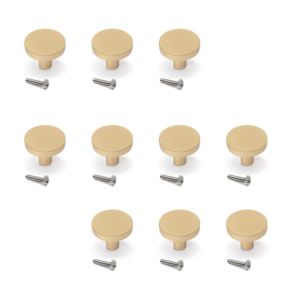 Set di 10 Pomelli per Mobili Emuca Uppsala in Alluminio Dorato, Diametro 30mm, Stile Elegante dalla Spagna per la Tua Casa - Product Image 1